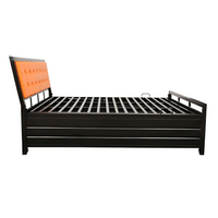 Thumbnail for Heath Hydraulic Storage Double Metal Bed with Orange Cushion Headrest (Color - Black)