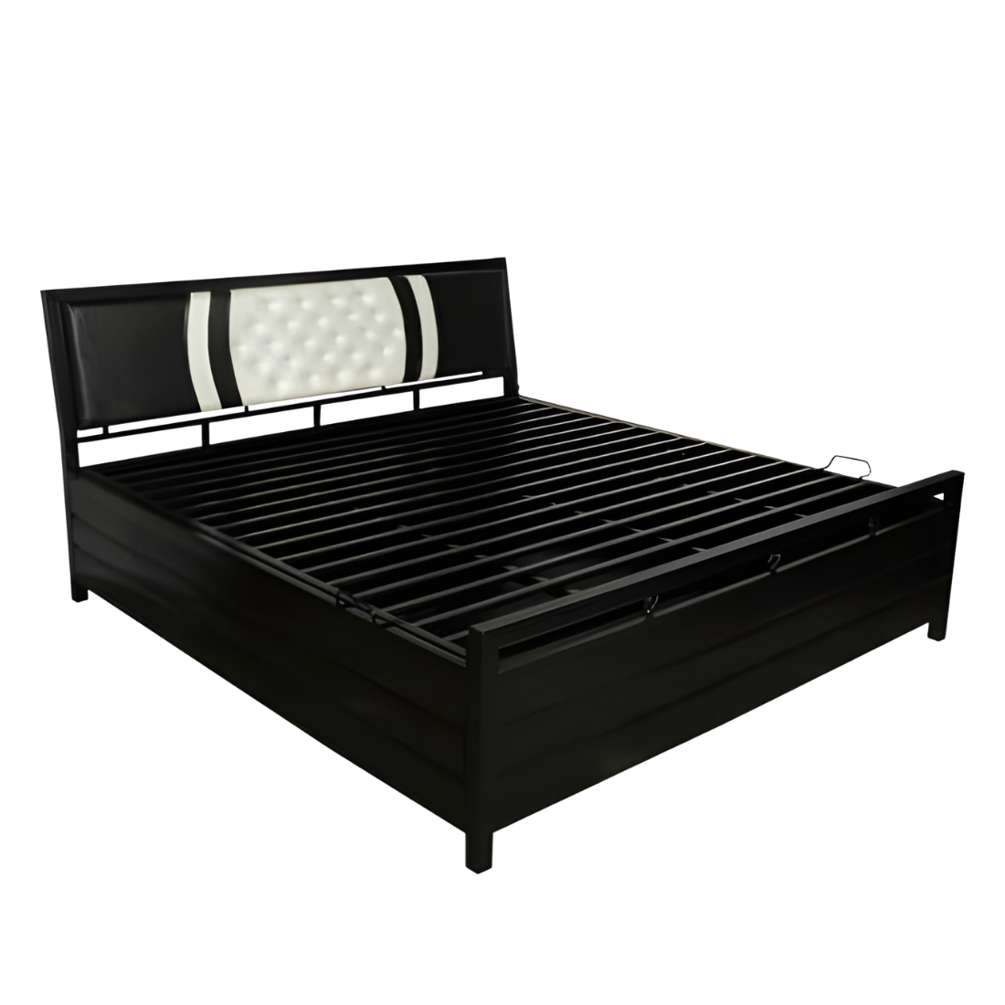 Heath Hydraulic Storage Queen Metal Bed with Multi Cushion Headrest (Color - Black)