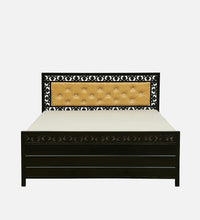 Thumbnail for Cuba Hydraulic Storage Single Metal Bed with Golden Cushion Headrest (Color - Black)
