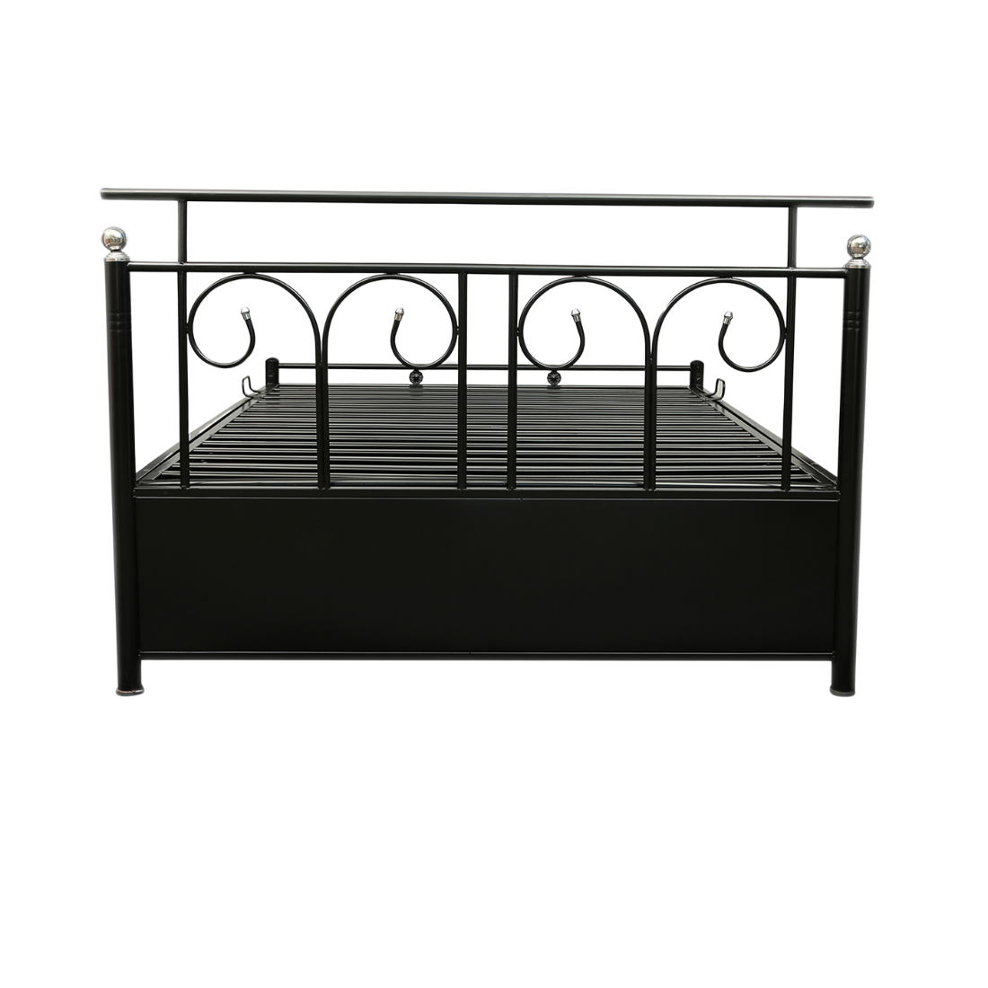 Colin Hydraulic Storage Double Metal Bed (Color - Black) with Designer Headrest