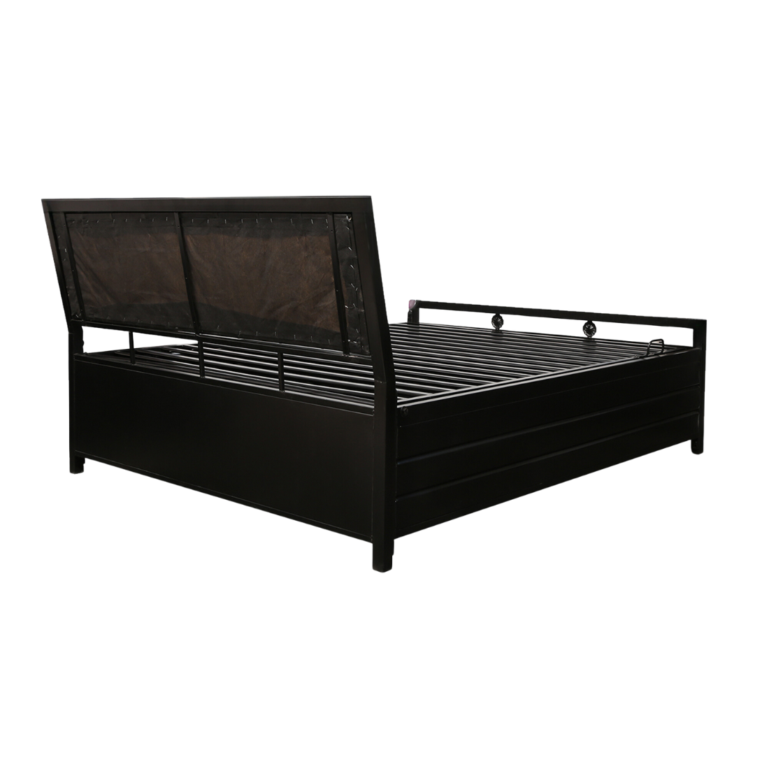Heath Hydraulic Storage Single Metal Bed with Black Cushion Headrest (Color - Black)