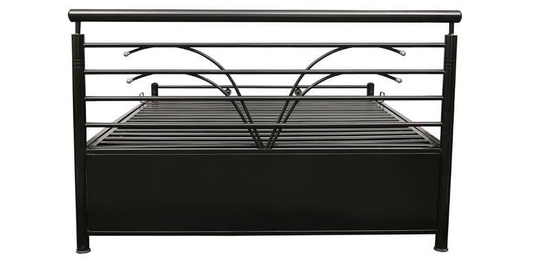 Caves Hydraulic Storage King Metal Bed (Color - Black) with Designer Headrest