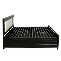 Thumbnail for Bostan Hydraulic Storage Queen Metal Bed with White Cushion Headrest (Color - Black)