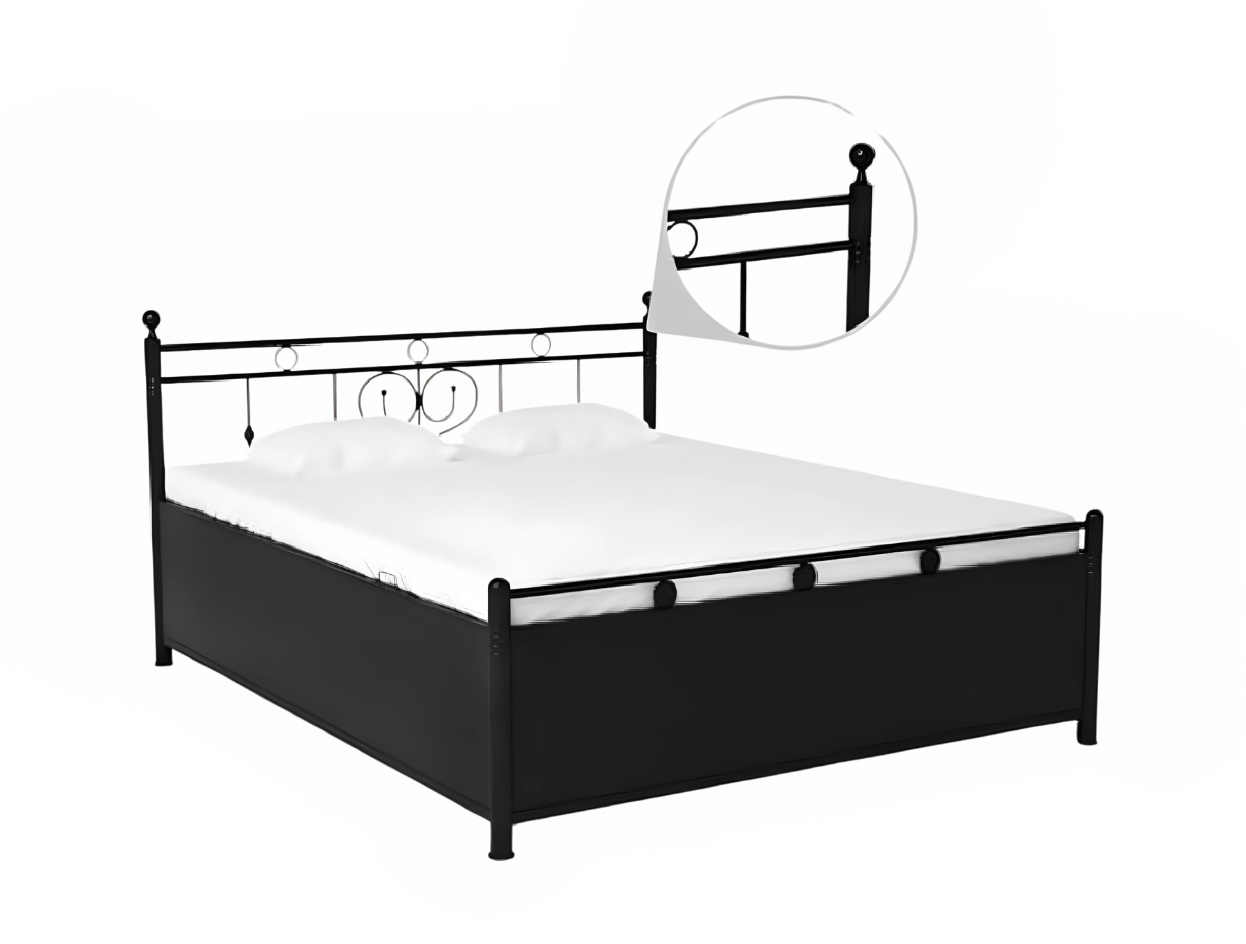 Dustin Hydraulic Storage Single Metal Bed (Color - Black) with Designer Headrest