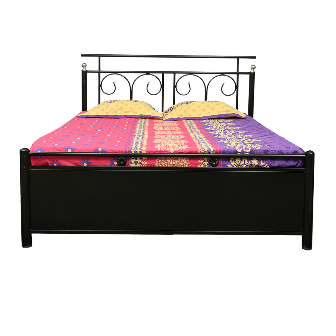 Colin Hydraulic Storage King Metal Bed (Color - Black) with Designer Headrest