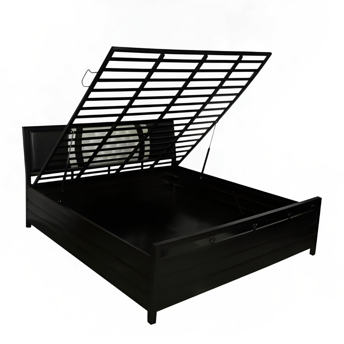 Heath Hydraulic Storage Double Metal Bed with Multi Cushion Headrest (Color - Black)