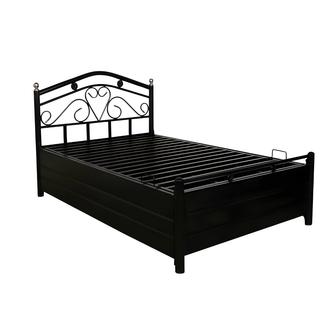 Dove Hydraulic Storage Double Metal Bed (Color - Black) with Designer Headrest