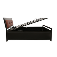 Thumbnail for Daisy Hydraulic Storage Double Metal Bed with Brown Cushion Headrest (Color - Black)