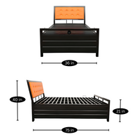 Thumbnail for Heath Hydraulic Storage Single Metal Bed with Orange Cushion Headrest (Color - Black)