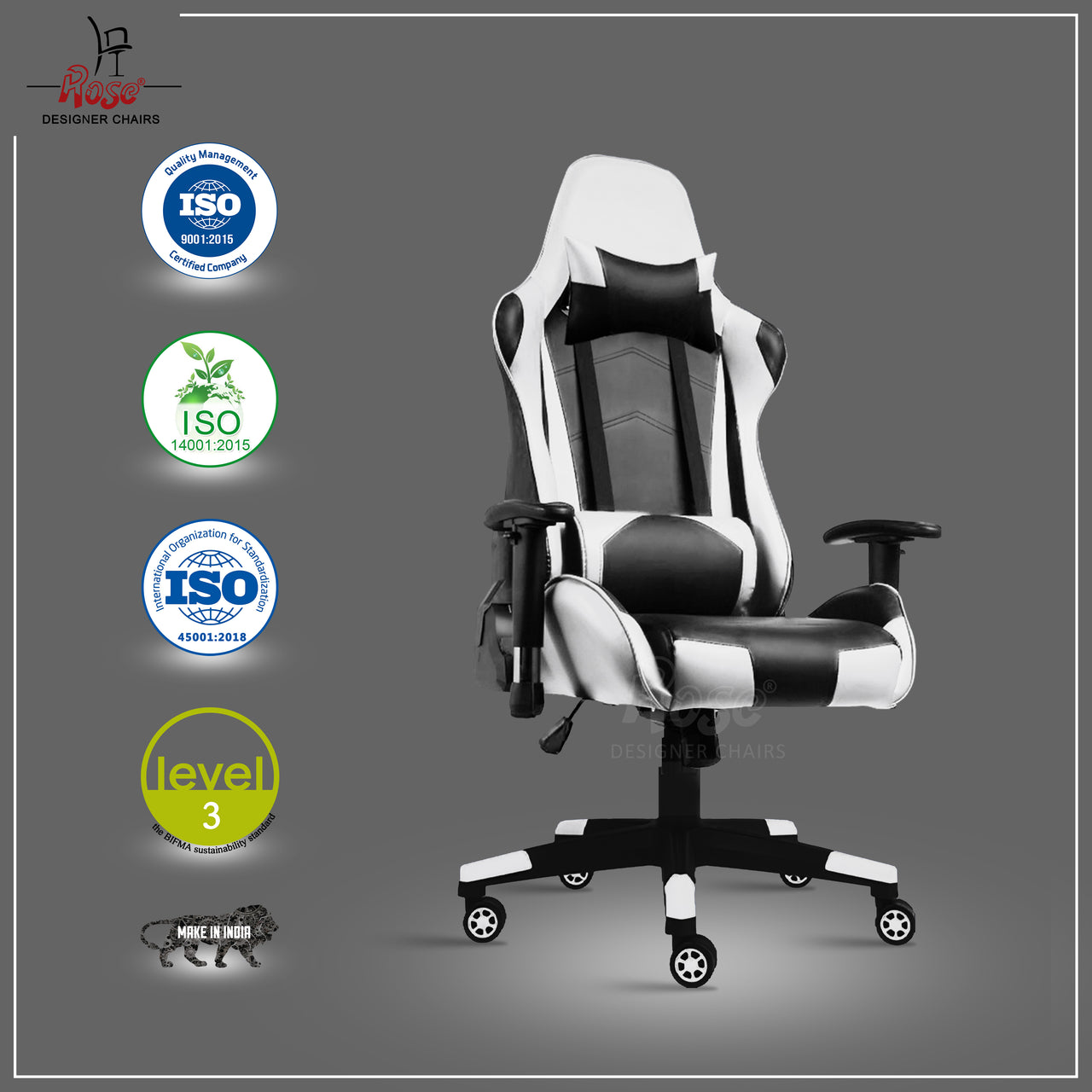 Up Gamer Multi-Functional Footrest Ergonomic Gaming Chair with Lumbar Support | Adjustable Back Rest | Fixed Arm Rest | Office/Work from Home | Ergonomic High Back Chair (White & Black)