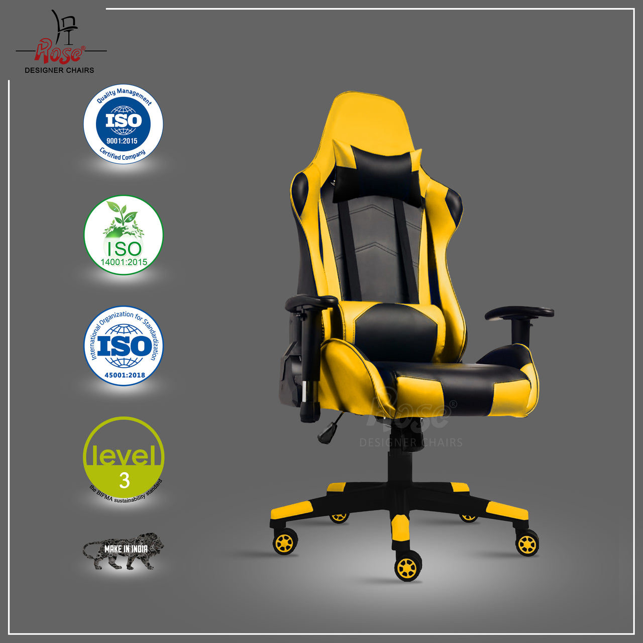 Up Gamer Multi-Functional Footrest Ergonomic Gaming Chair with Lumbar Support | Adjustable Back Rest | Fixed Arm Rest | Ergonomic High Back Chair | Metal Frame & Pu Leather (Yellow & Black)