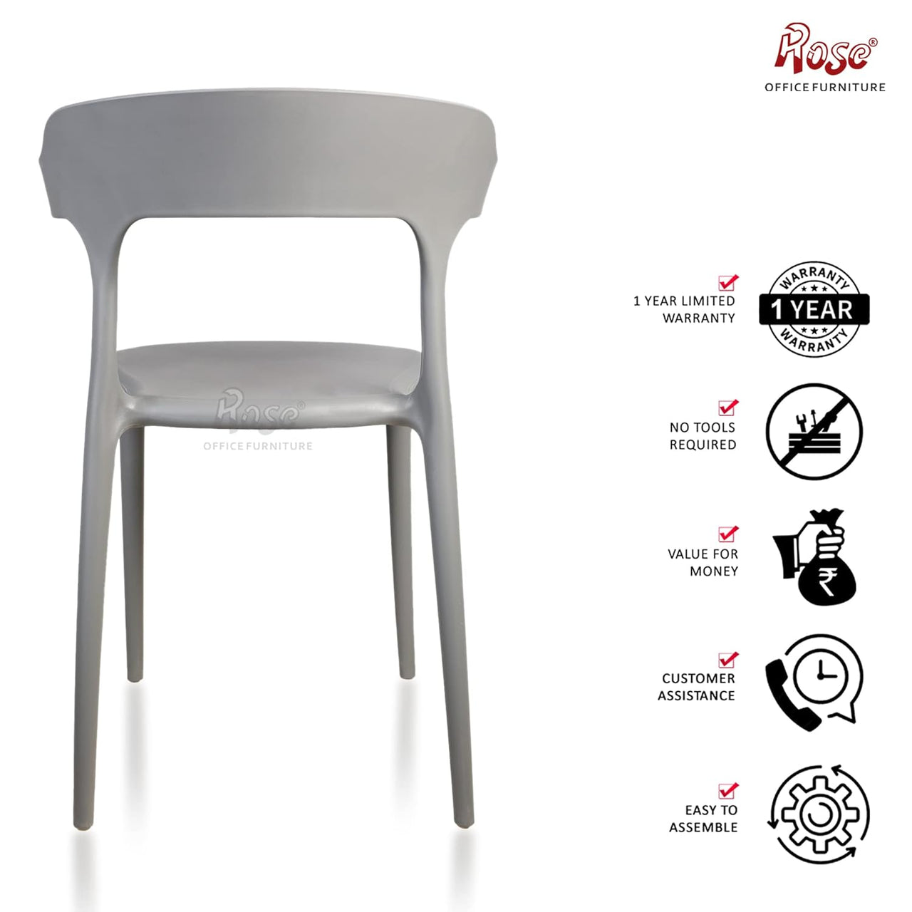 Vision Cafe Plastic Chairs | Restaurant Chair with Backrest (Grey)