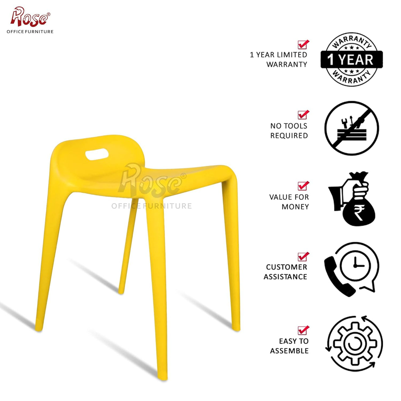 Mars Cafe Plastic Stool | Cafe Restaurant Chair (Yellow)