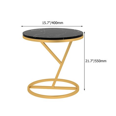 Black Round Metal Frame Side Table with Black  Satwario Marble Top | Coffee Table for Living & Bedroom