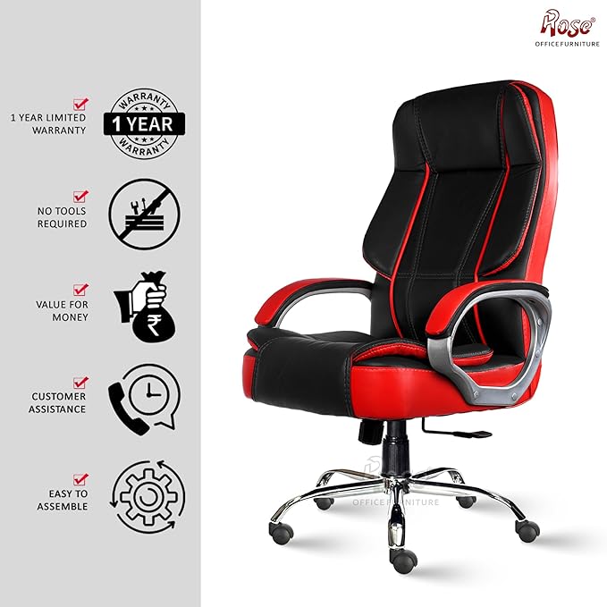 Designer Chairs® SpaceX Leatherette Executive High Back Revolving Office Chair (Black & Red)