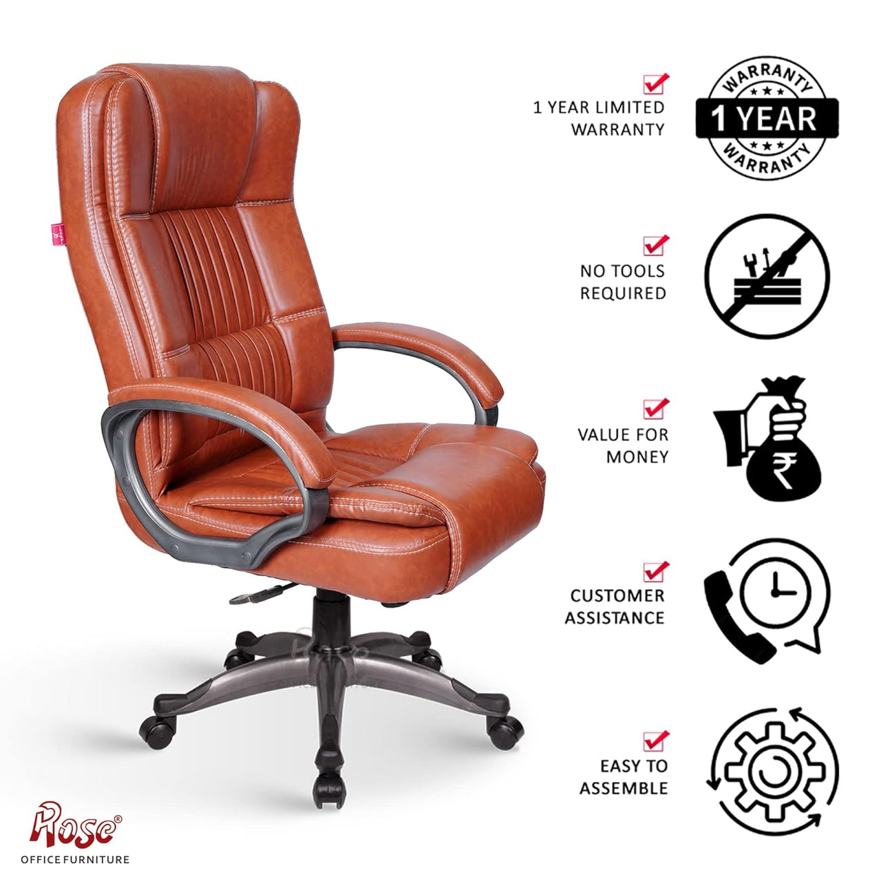 Lucci Leatherette Executive High Back Revolving Office Chair (Butterscotch)