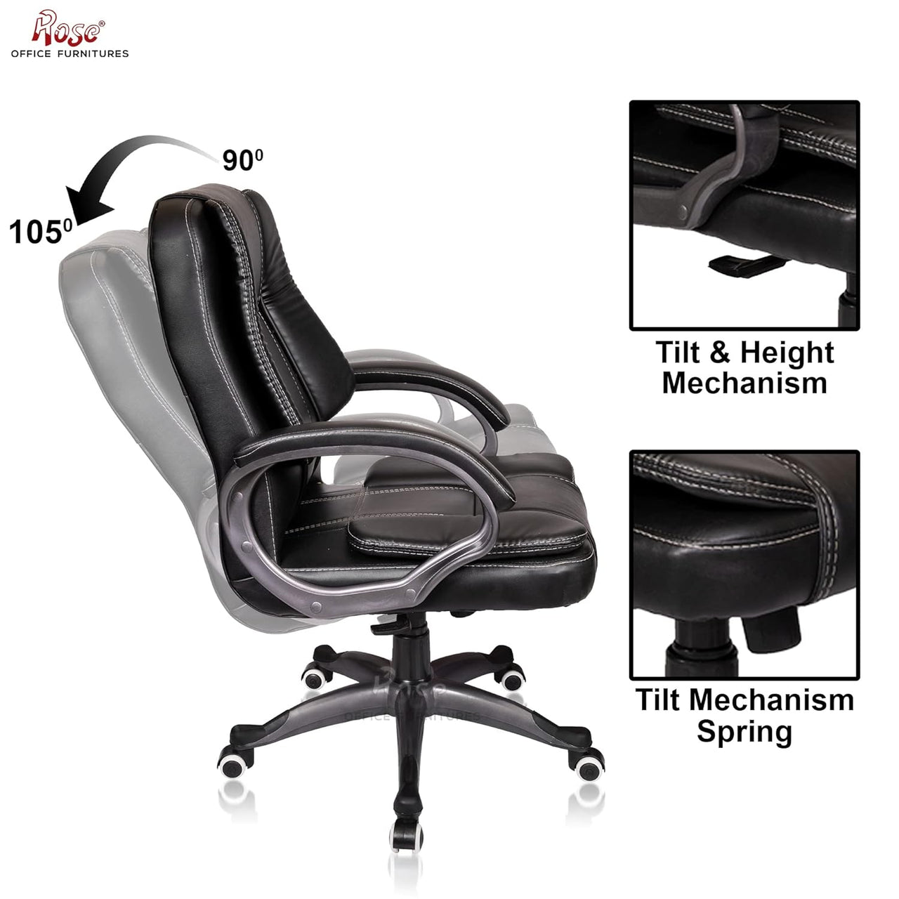 SpaceX I Leatherette Executive Mid Back Revolving Office Chair (Black)