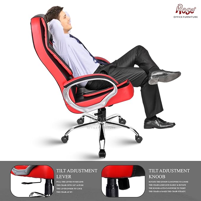 Designer Chairs® SpaceX Leatherette Executive High Back Revolving Office Chair (Black & Red)