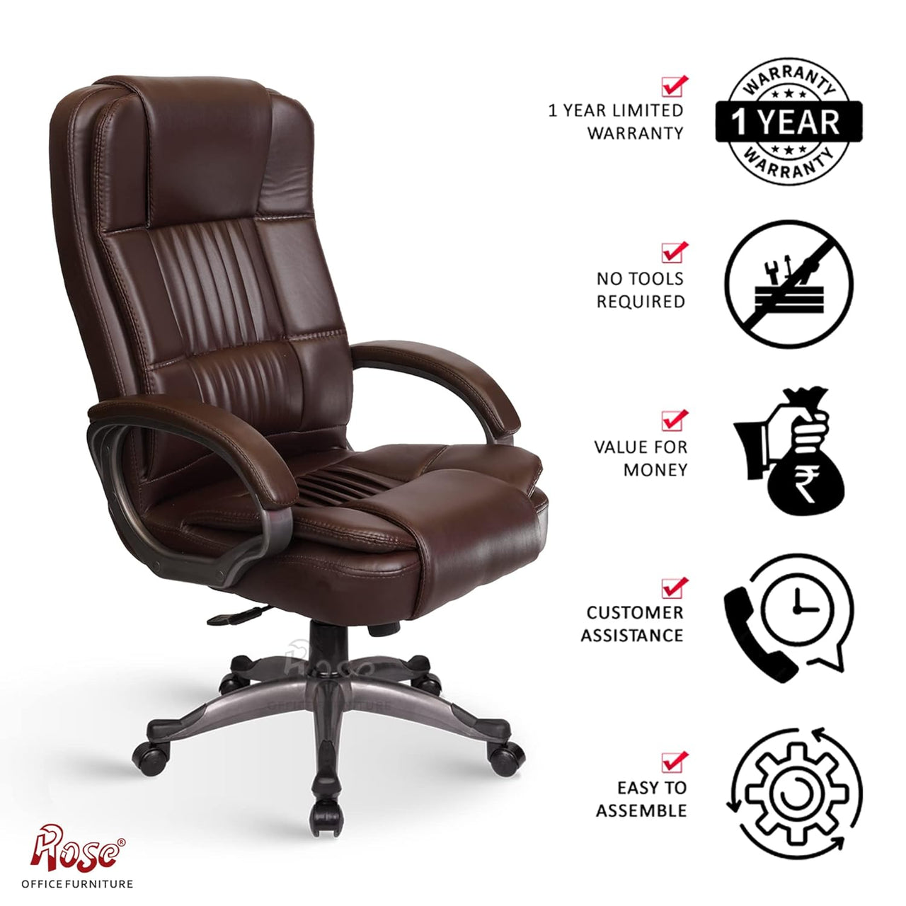 Lucci Leatherette Executive High Back Revolving Office Chair (Brown)