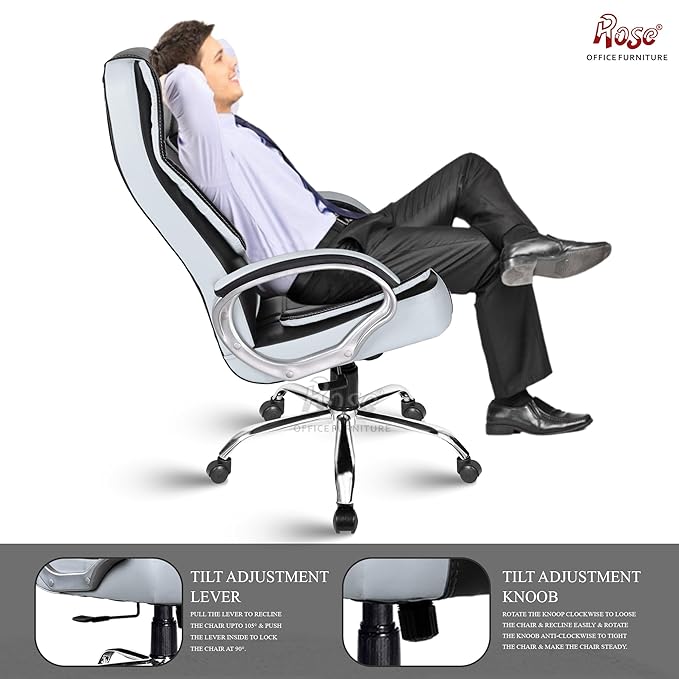 Designer Chairs® SpaceX Leatherette Executive High Back Revolving Office Chair (Black & Grey)