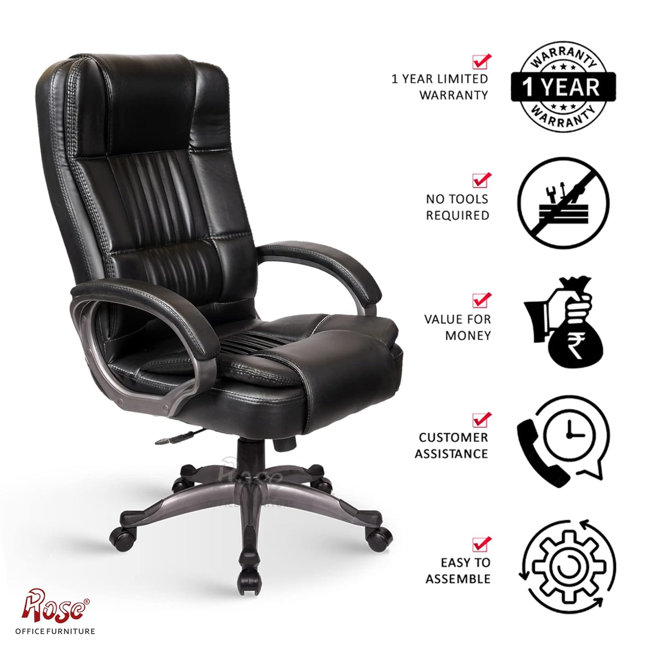 Lucci Leatherette Executive High Back Revolving Office Chair (Black)