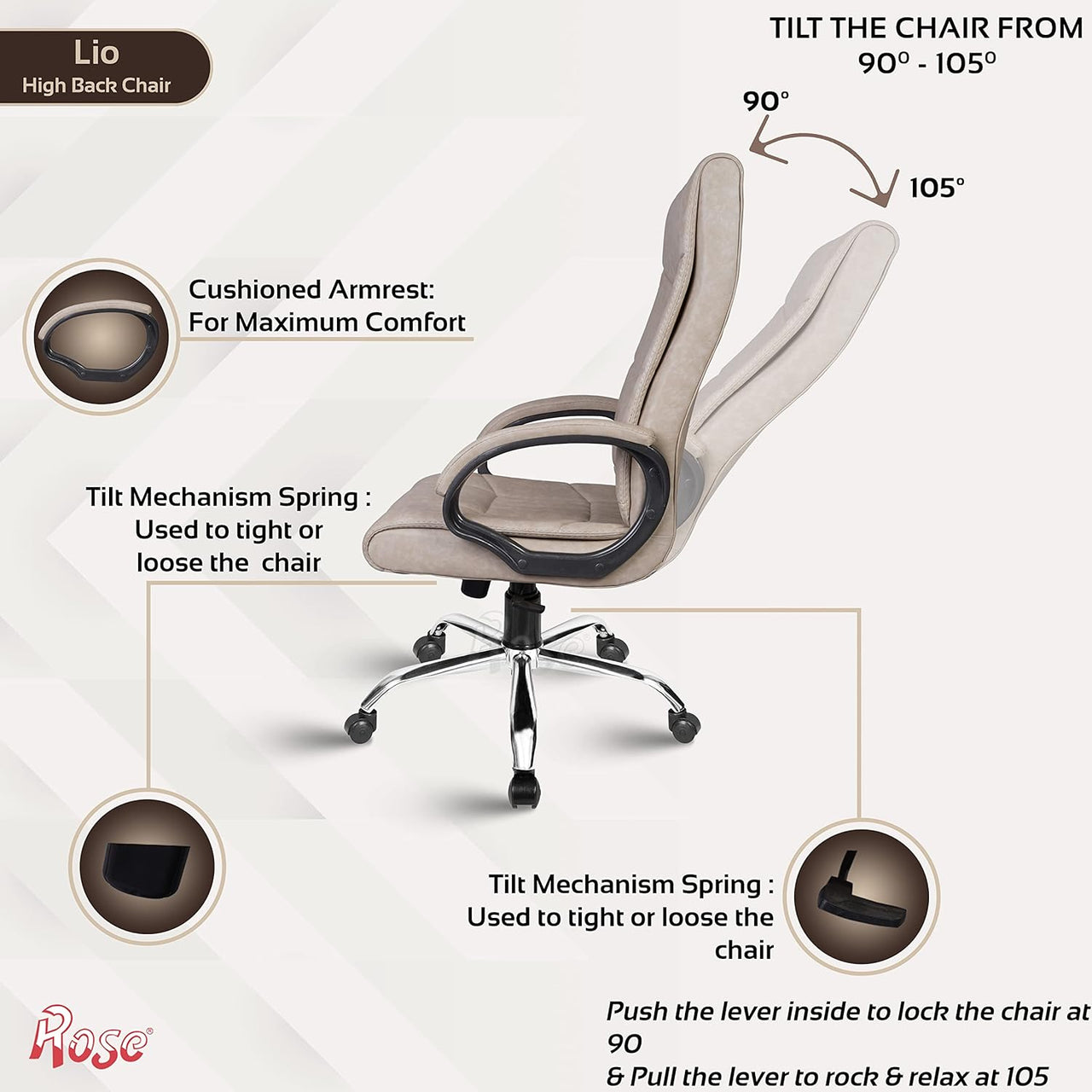 Lio Leatherette Executive High Back Revolving Office Chair (Ivory)