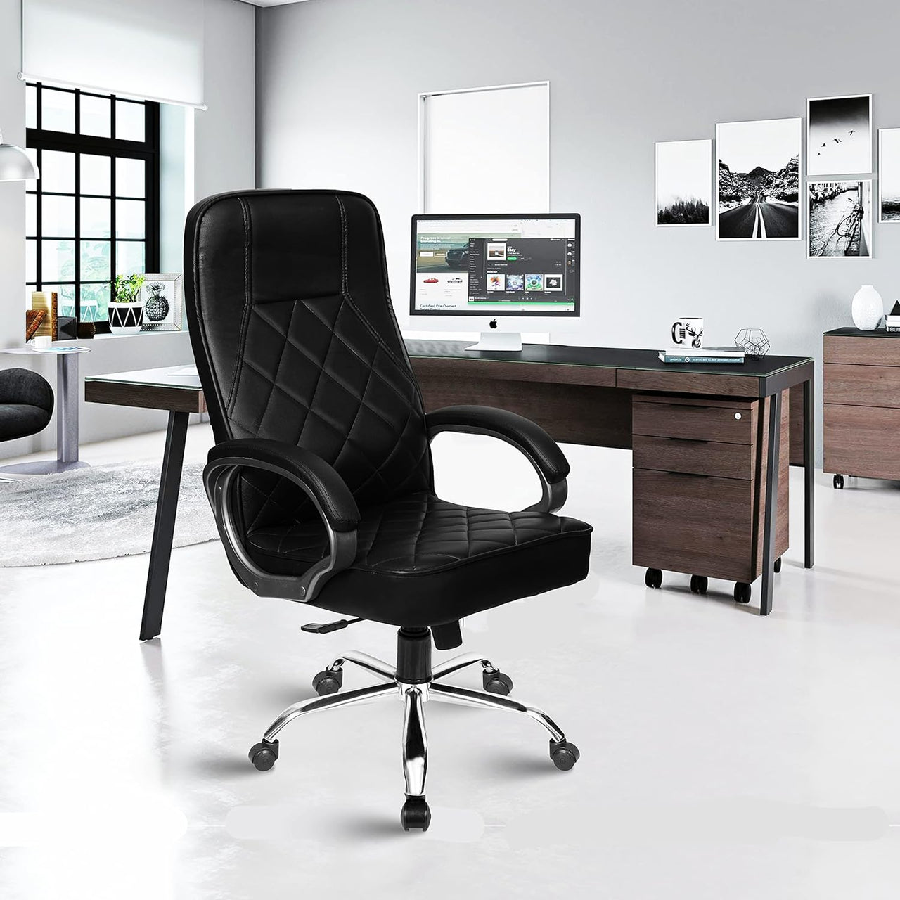 Silk Leatherette Executive High Back Revolving Office Chair (Black)