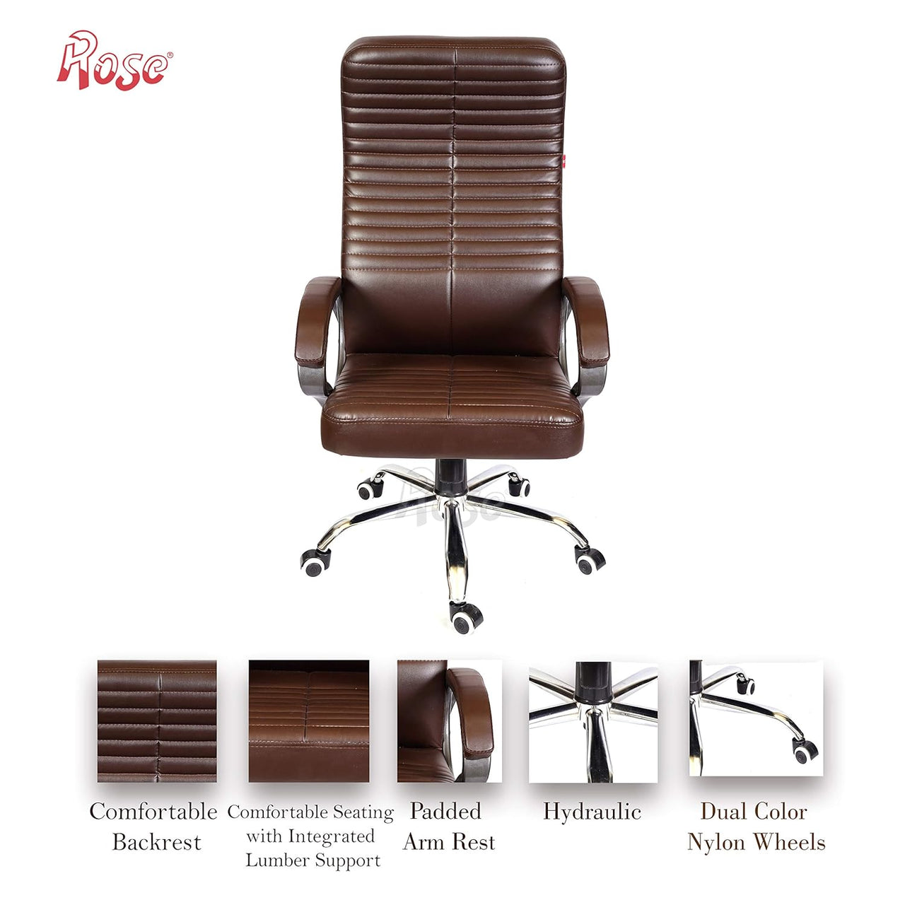Roll 3 Executive High Back Leatherette Chair (Brown)