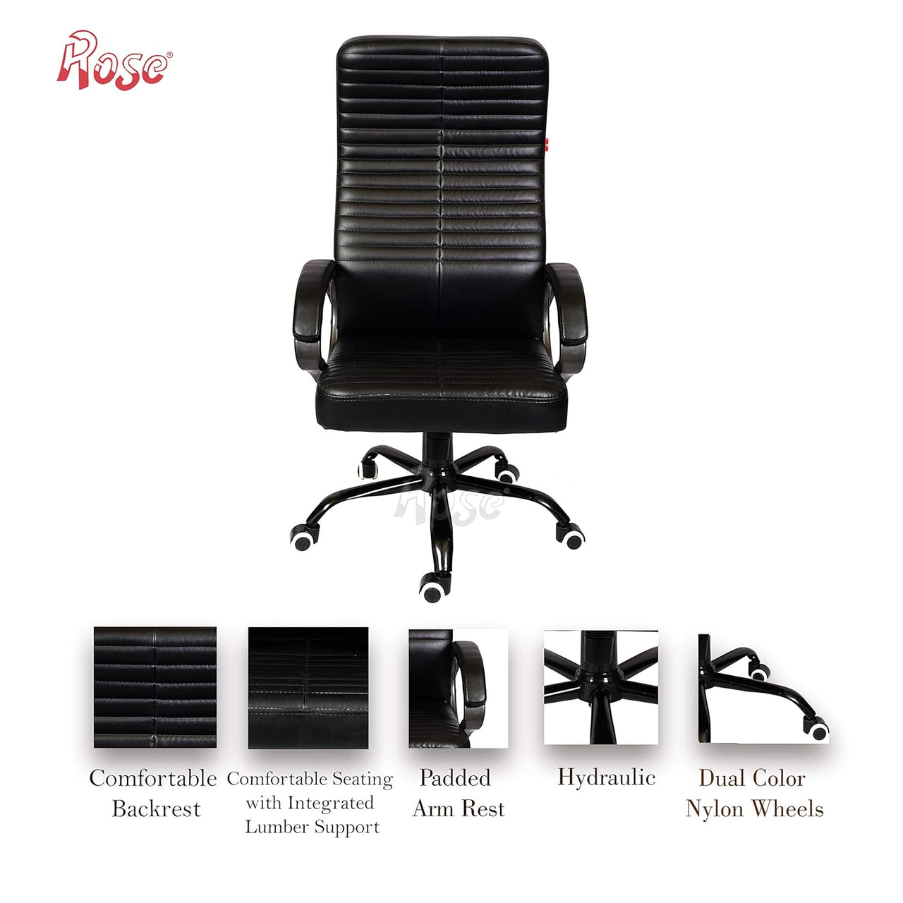 Roll 3 Executive High Back Leatherette Chair (Black)