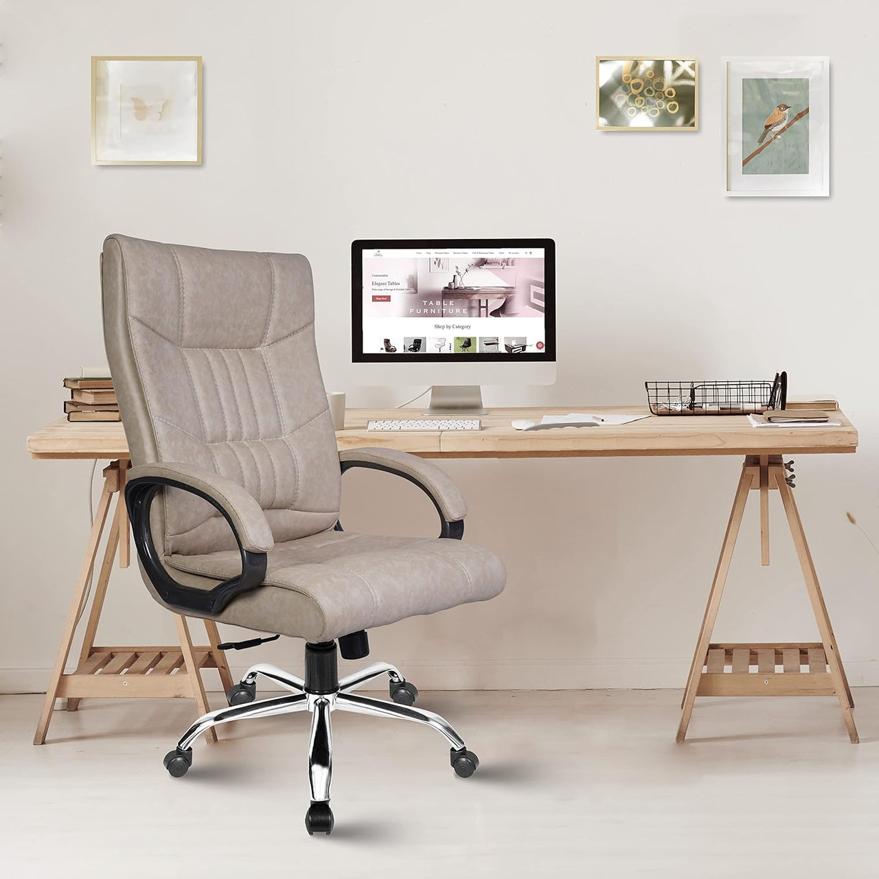 Lio Leatherette Executive High Back Revolving Office Chair (Ivory)