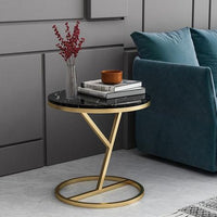 Thumbnail for Black Round Metal Frame Side Table with Black  Satwario Marble Top | Coffee Table for Living & Bedroom